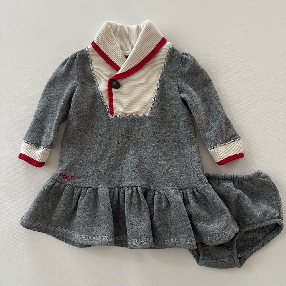 Ralph Lauren 6 Months Baby Girl Terry Cream Gray Dress